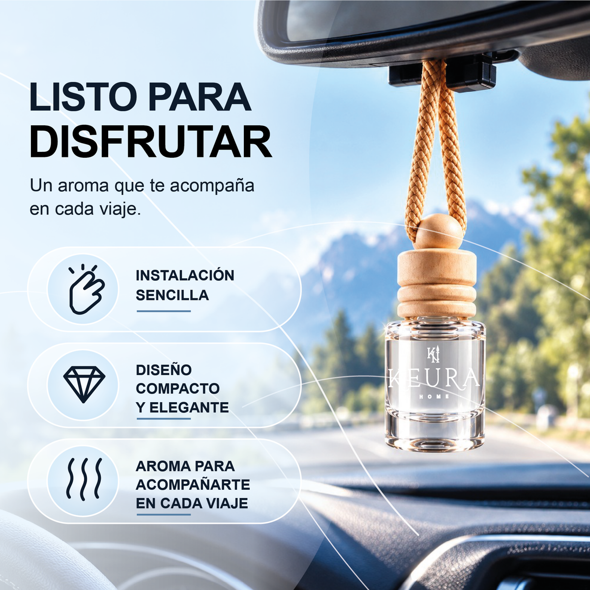 Difusor de Aroma para Auto Black Ice inspired 15 ml Frozen Noir | Aromatizante para Auto | Difusor Aromático para Coche | Keura Home
